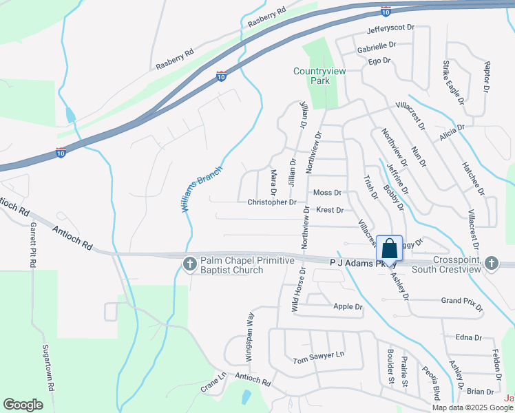 map of restaurants, bars, coffee shops, grocery stores, and more near 421 Christopher Drive in Crestview