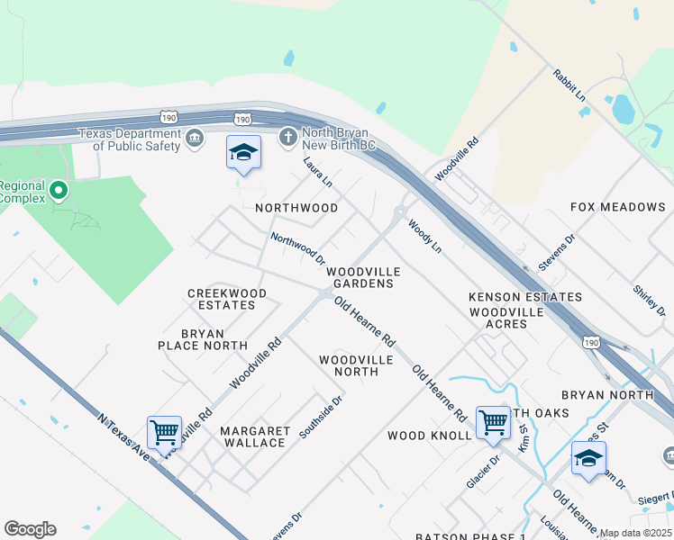 map of restaurants, bars, coffee shops, grocery stores, and more near 3003 Woodville Road in Bryan