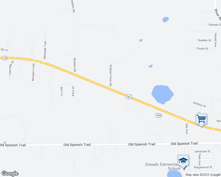map of restaurants, bars, coffee shops, grocery stores, and more near 2122 Scipper Farm Road in Sneads