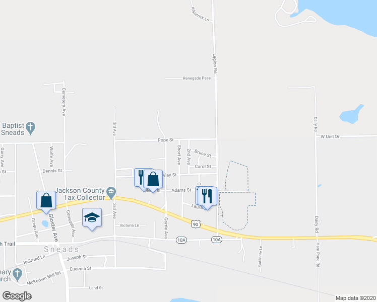 map of restaurants, bars, coffee shops, grocery stores, and more near 2083 2nd Avenue in Sneads