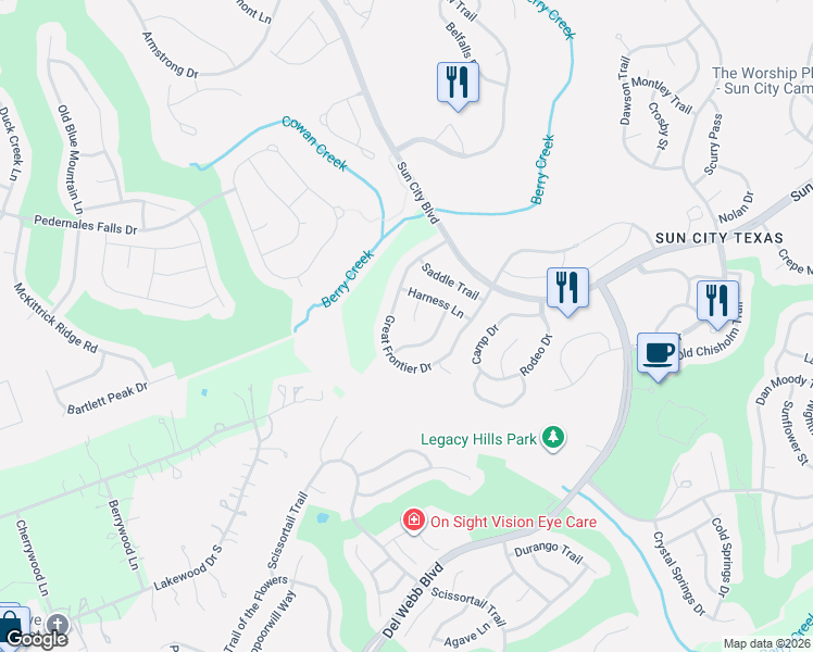 map of restaurants, bars, coffee shops, grocery stores, and more near 102 Ranch House Cove in Georgetown