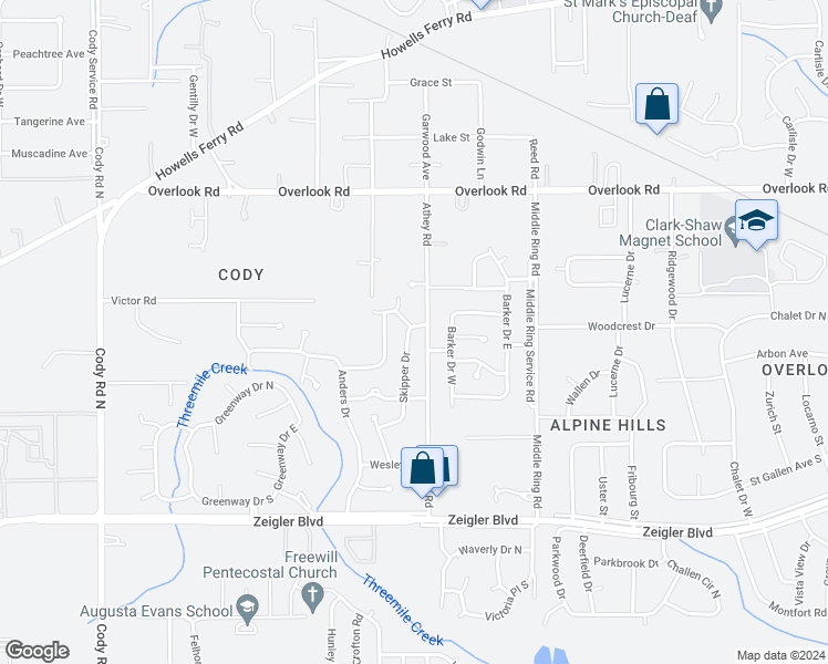 map of restaurants, bars, coffee shops, grocery stores, and more near 1254 Skipper Drive in Mobile