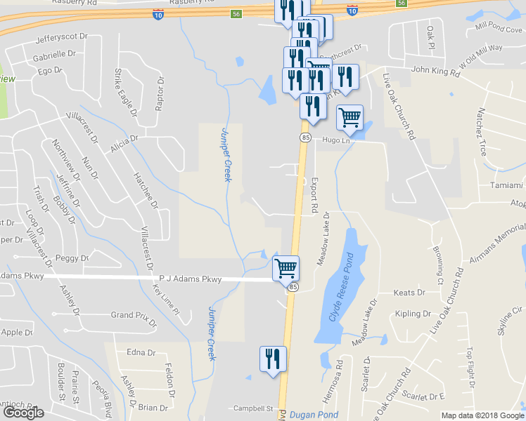 map of restaurants, bars, coffee shops, grocery stores, and more near 331 Riverwood Drive in Crestview