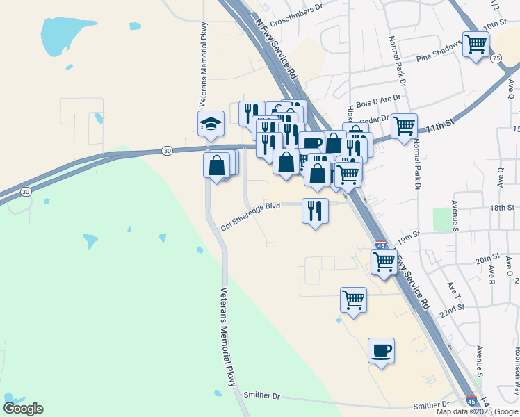 map of restaurants, bars, coffee shops, grocery stores, and more near 168 Col Etheridge Boulevard in Huntsville