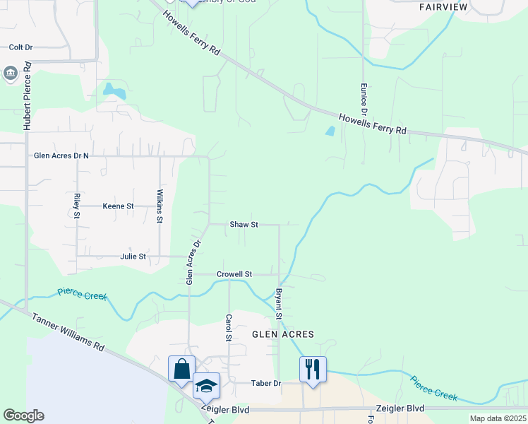 map of restaurants, bars, coffee shops, grocery stores, and more near 8572 Shaw Street in Mobile