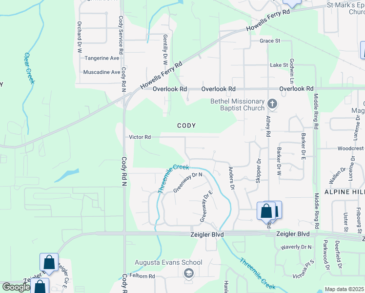 map of restaurants, bars, coffee shops, grocery stores, and more near 1263 Amelia Avenue in Mobile