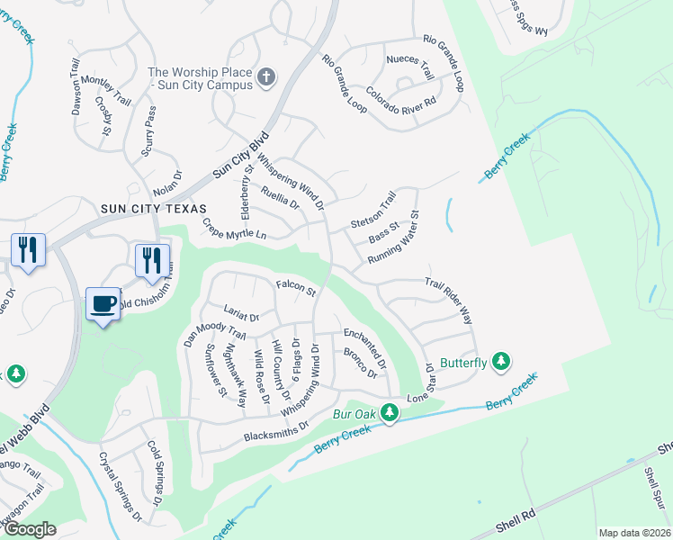 map of restaurants, bars, coffee shops, grocery stores, and more near 101 Trail Rider Way in Georgetown