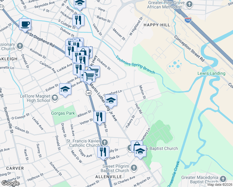 map of restaurants, bars, coffee shops, grocery stores, and more near 509 Avondale Court in Mobile
