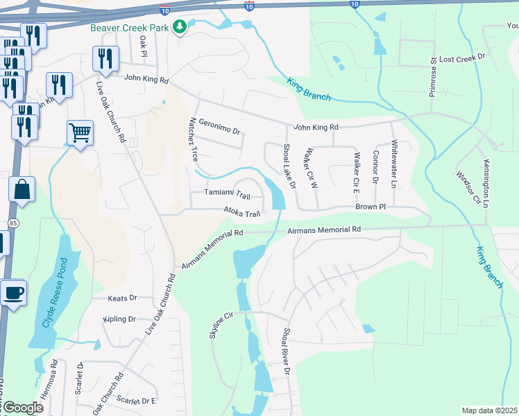 map of restaurants, bars, coffee shops, grocery stores, and more near 2841 Atoka Trail in Crestview