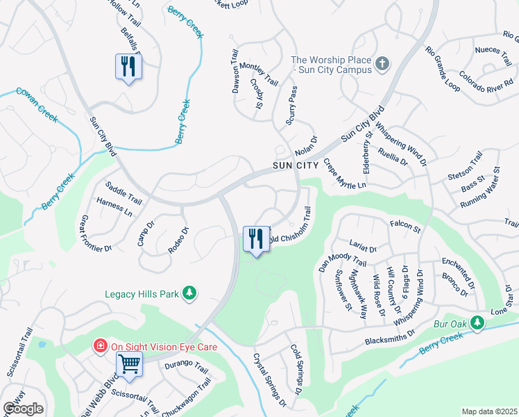 map of restaurants, bars, coffee shops, grocery stores, and more near 2 Texas Drive in Georgetown