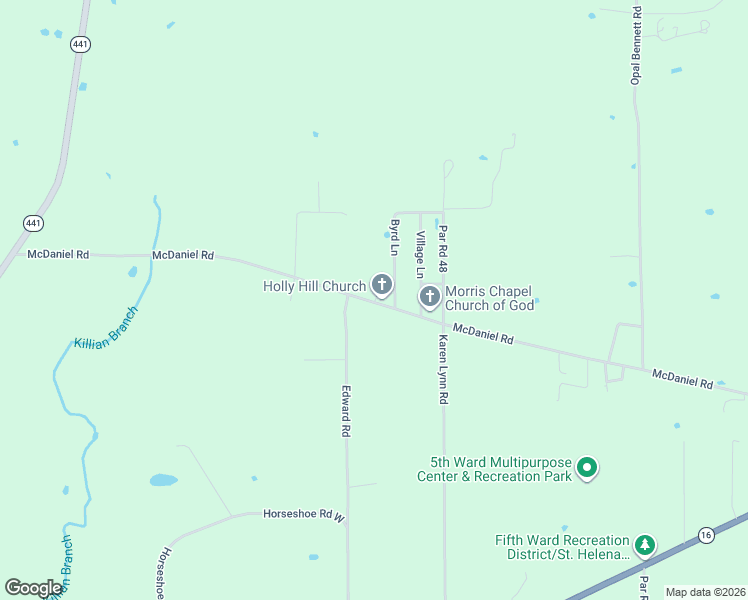 map of restaurants, bars, coffee shops, grocery stores, and more near 1500 McDaniel Road in Amite City