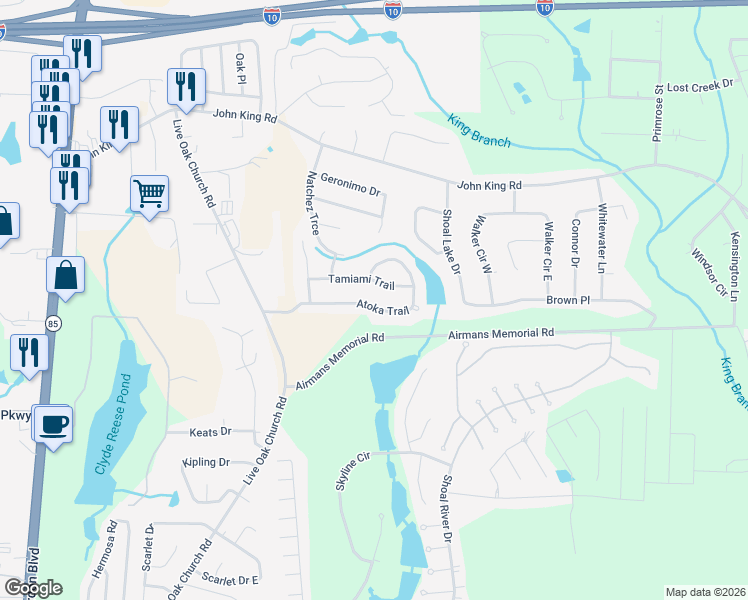map of restaurants, bars, coffee shops, grocery stores, and more near 2829 Atoka Trail in Crestview