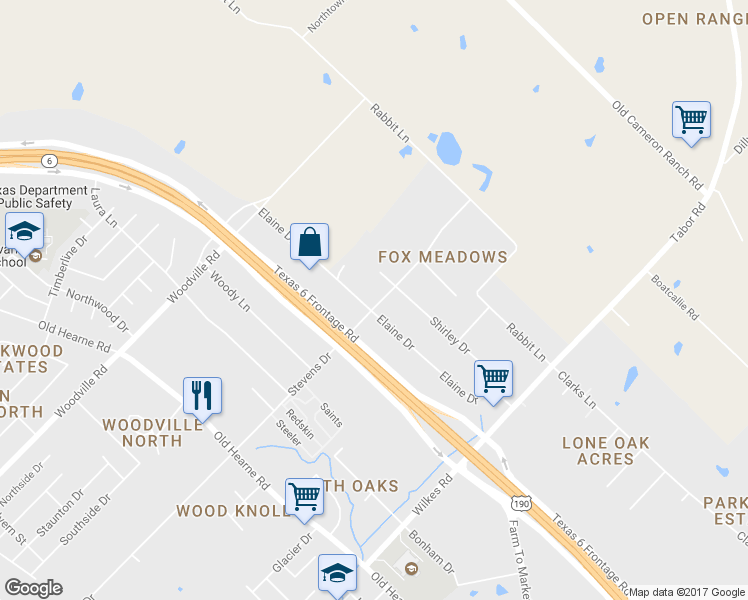 map of restaurants, bars, coffee shops, grocery stores, and more near 3500 Stevens Dr in Bryan