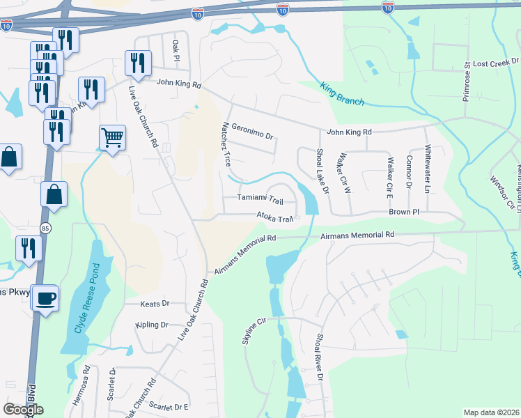 map of restaurants, bars, coffee shops, grocery stores, and more near 2829 Atoka Trail in Crestview