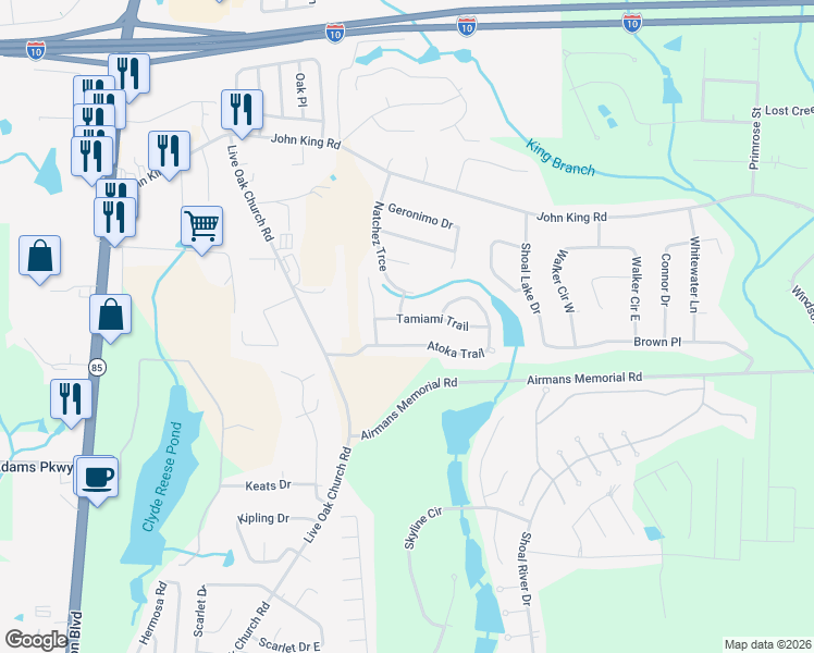 map of restaurants, bars, coffee shops, grocery stores, and more near 2820 Tamiami Trail in Crestview