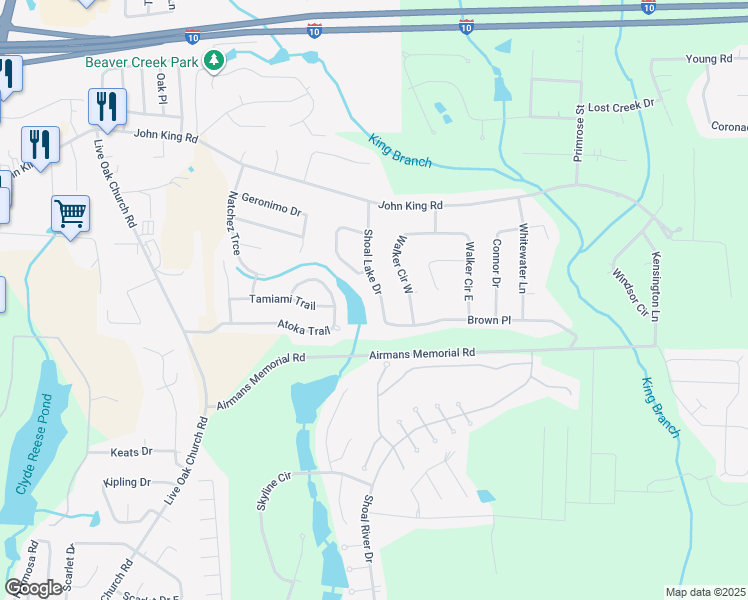 map of restaurants, bars, coffee shops, grocery stores, and more near 422 Shoal Lake Drive in Crestview