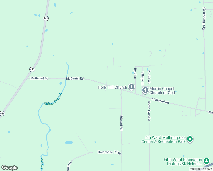 map of restaurants, bars, coffee shops, grocery stores, and more near 1500 McDaniel Road in Amite City