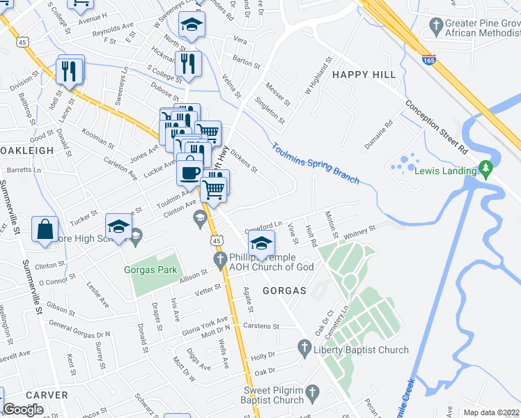 map of restaurants, bars, coffee shops, grocery stores, and more near 508 Osage Street in Mobile