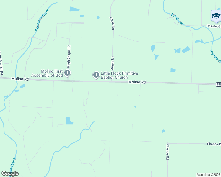 map of restaurants, bars, coffee shops, grocery stores, and more near 3015 Molino Road in Molino
