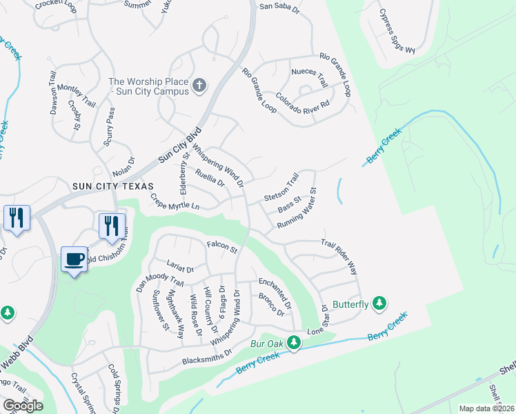map of restaurants, bars, coffee shops, grocery stores, and more near 116 Cobb Cavern Drive in Georgetown