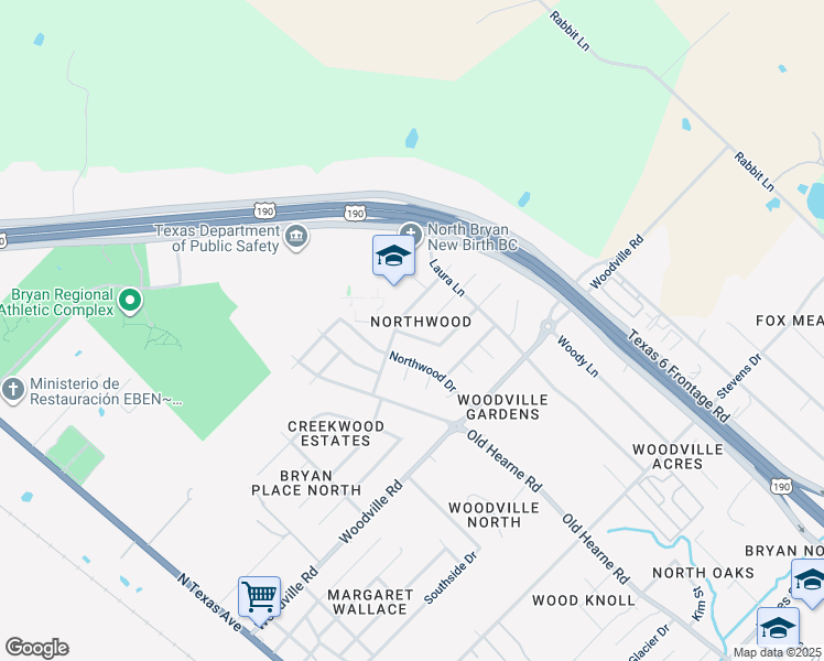 map of restaurants, bars, coffee shops, grocery stores, and more near 4513 Augusta Drive in Bryan
