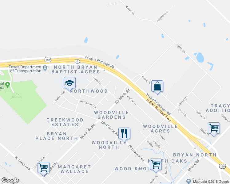 map of restaurants, bars, coffee shops, grocery stores, and more near 3203 Chapel Court in Bryan