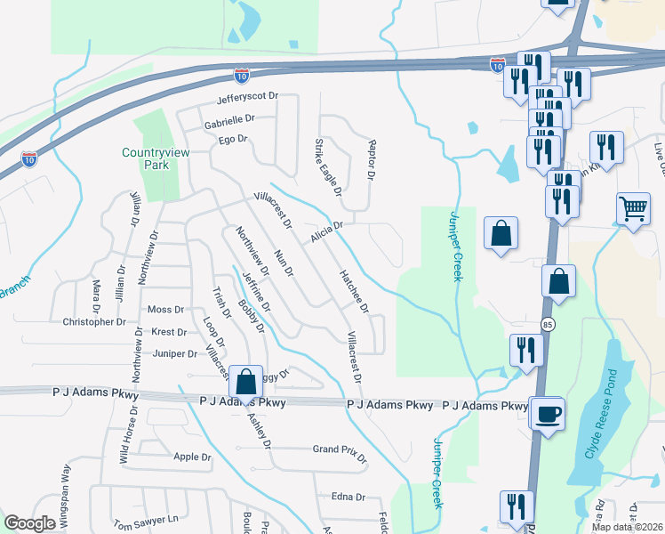 map of restaurants, bars, coffee shops, grocery stores, and more near 429 Hatchee Drive in Crestview