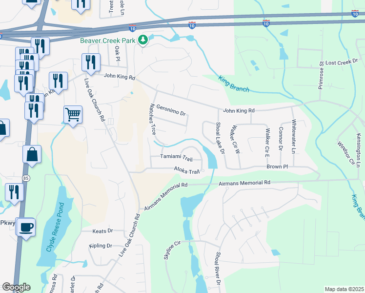 map of restaurants, bars, coffee shops, grocery stores, and more near 2880 Atoka Trail in Crestview