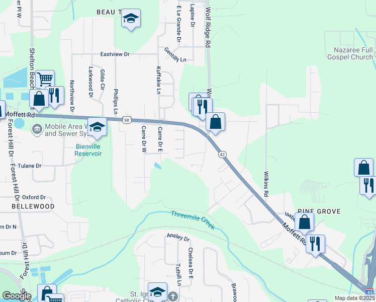 map of restaurants, bars, coffee shops, grocery stores, and more near 4170 Benson Drive in Mobile