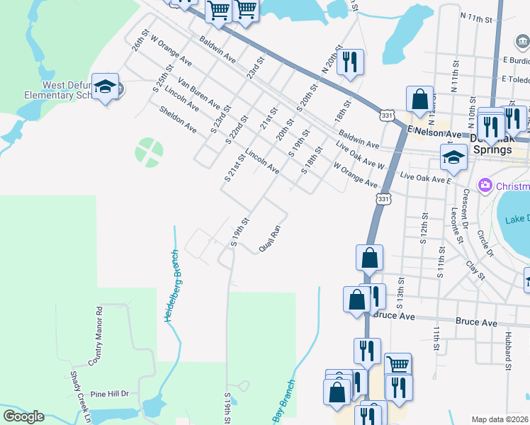 map of restaurants, bars, coffee shops, grocery stores, and more near 315 South 19th Street in DeFuniak Springs