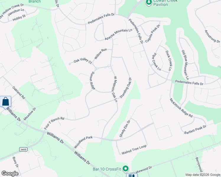 map of restaurants, bars, coffee shops, grocery stores, and more near 101 West Majestic Oak Lane in Georgetown
