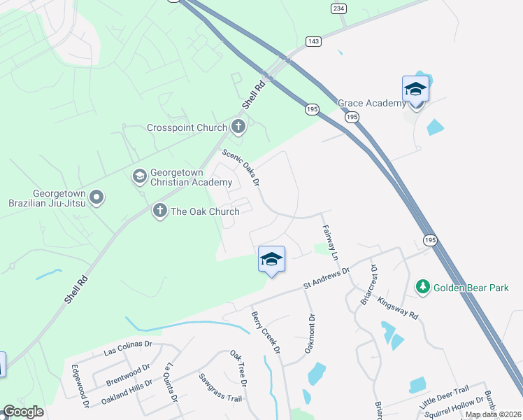 map of restaurants, bars, coffee shops, grocery stores, and more near 132 Monterey Oak Trail in Andice