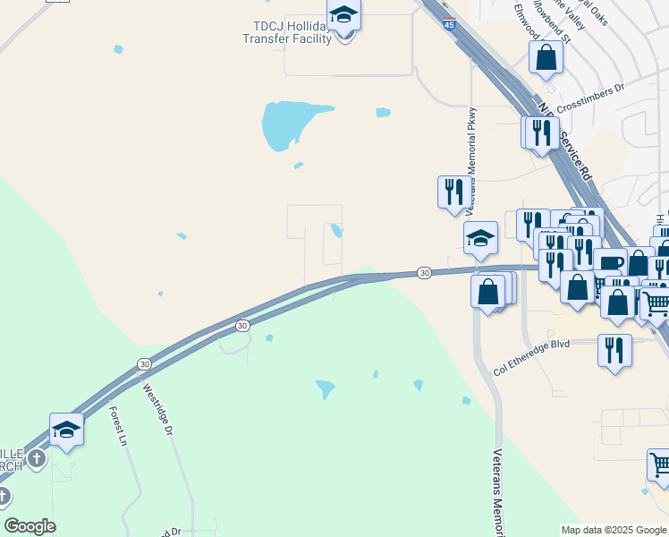 map of restaurants, bars, coffee shops, grocery stores, and more near 3400 State Highway 30 in Huntsville