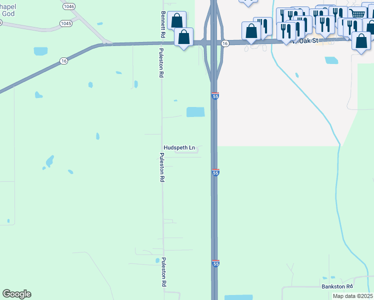 map of restaurants, bars, coffee shops, grocery stores, and more near 11499-11437 Hudspeth Lane in Amite City
