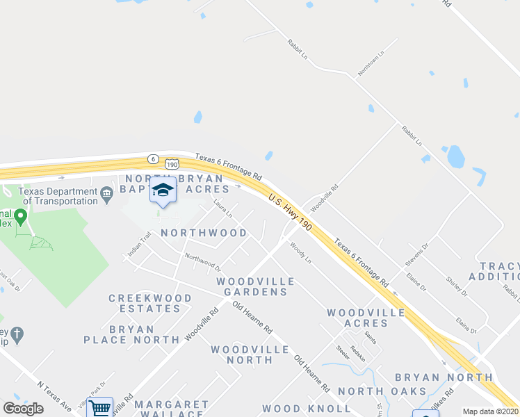 map of restaurants, bars, coffee shops, grocery stores, and more near 3414 Augusta Court in Bryan