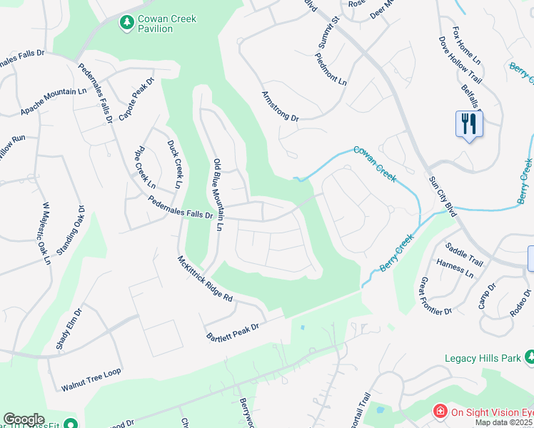 map of restaurants, bars, coffee shops, grocery stores, and more near 102 Ranger Peak Lane in Georgetown