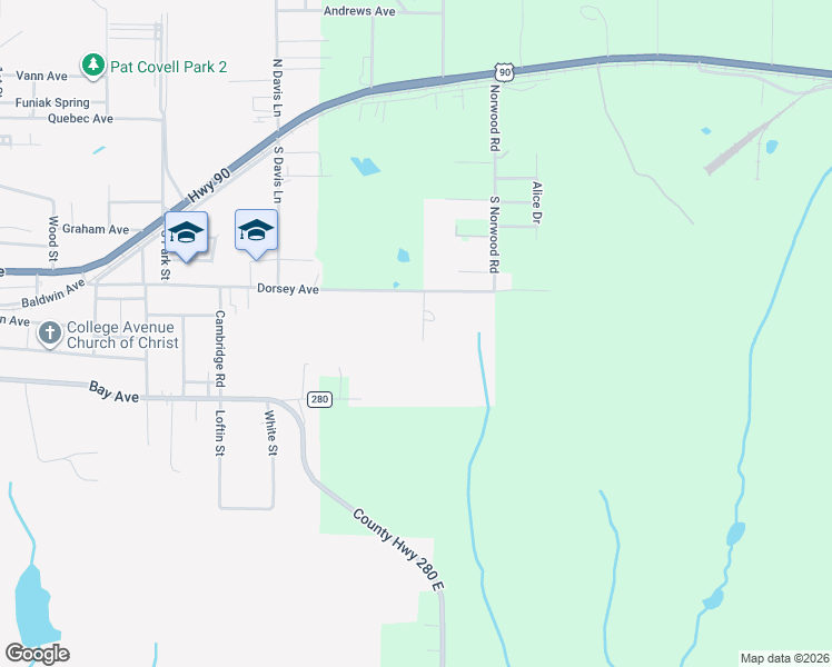 map of restaurants, bars, coffee shops, grocery stores, and more near 94 Graham Street in DeFuniak Springs