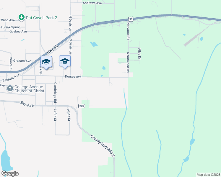 map of restaurants, bars, coffee shops, grocery stores, and more near 94 Graham Street in DeFuniak Springs