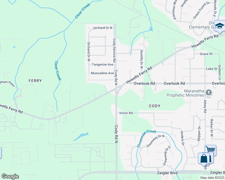 map of restaurants, bars, coffee shops, grocery stores, and more near 7120 Howells Ferry Road in Mobile