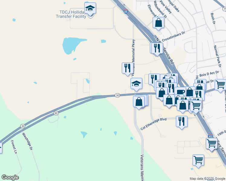 map of restaurants, bars, coffee shops, grocery stores, and more near 3441-3471 Highway 30 in Huntsville