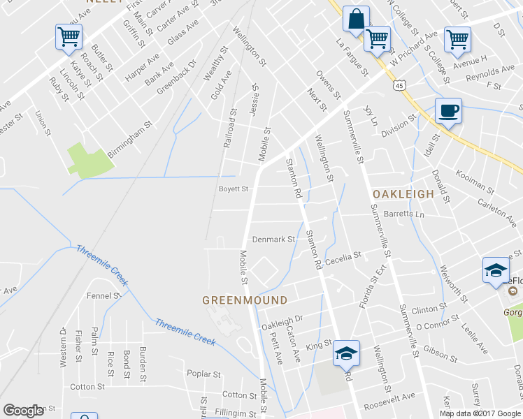 map of restaurants, bars, coffee shops, grocery stores, and more near 2429 Bragdon Avenue in Mobile