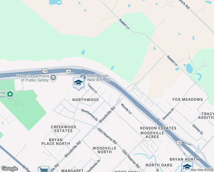 map of restaurants, bars, coffee shops, grocery stores, and more near 3414 Augusta Court in Bryan
