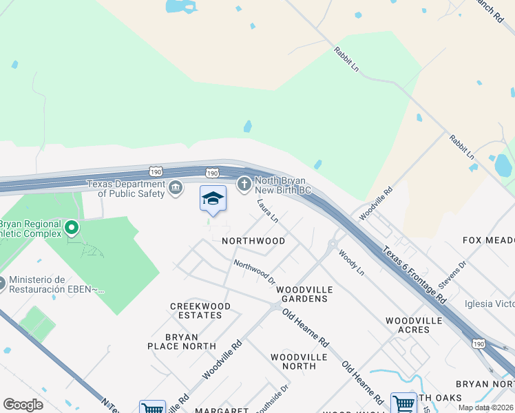 map of restaurants, bars, coffee shops, grocery stores, and more near 4601 Bluejay Lane in Bryan