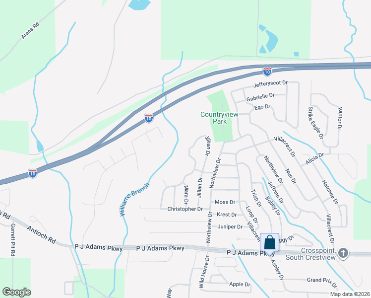 map of restaurants, bars, coffee shops, grocery stores, and more near 462 Jillian Drive in Crestview