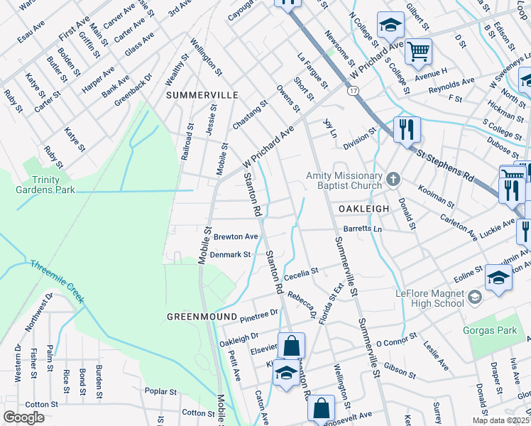 map of restaurants, bars, coffee shops, grocery stores, and more near 2356 Bragdon Avenue in Mobile