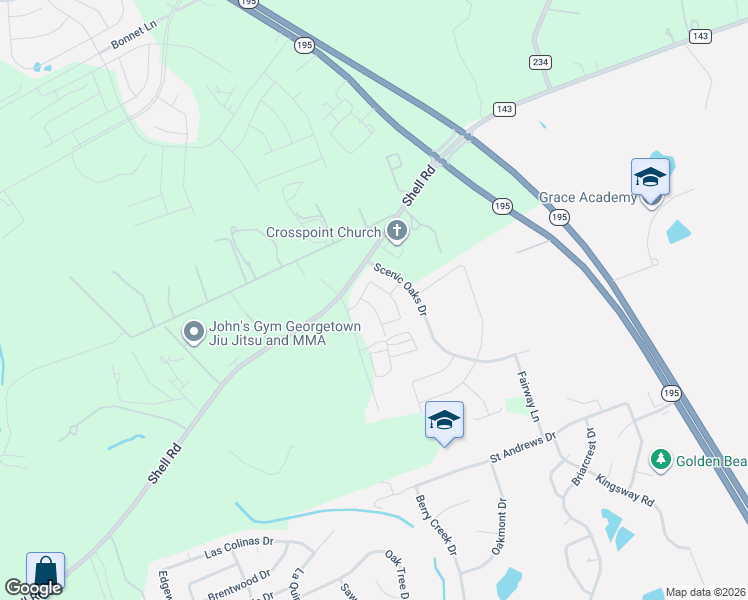 map of restaurants, bars, coffee shops, grocery stores, and more near 3750 Shell Road in Georgetown