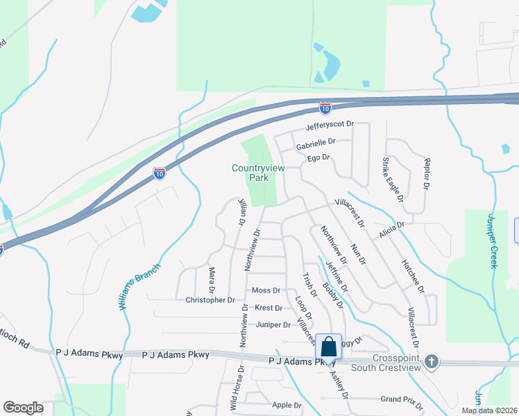 map of restaurants, bars, coffee shops, grocery stores, and more near 1064 Northview Drive in Crestview