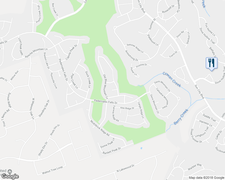 map of restaurants, bars, coffee shops, grocery stores, and more near Glass Mountain Cove in Georgetown