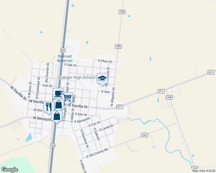 map of restaurants, bars, coffee shops, grocery stores, and more near 700 E Walnut in Granger