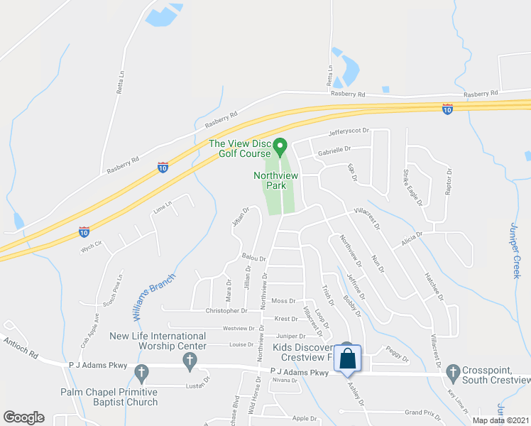 map of restaurants, bars, coffee shops, grocery stores, and more near 438 Jillian Drive in Crestview